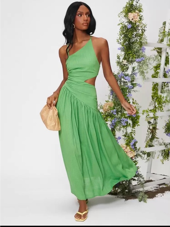 Dresses & Skirts - Asymmetrical Cutout Linen blend Midi Dress